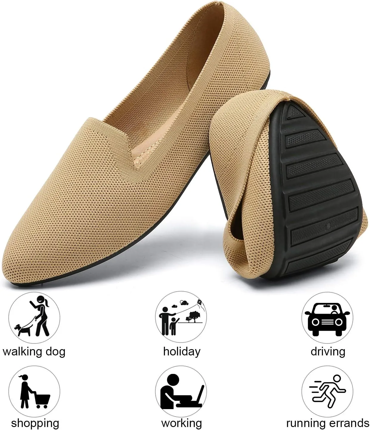 katliu Women's Flats Knit Comfort Pointed Toe Ballet Flats Shoes Casual Slip On Shoes