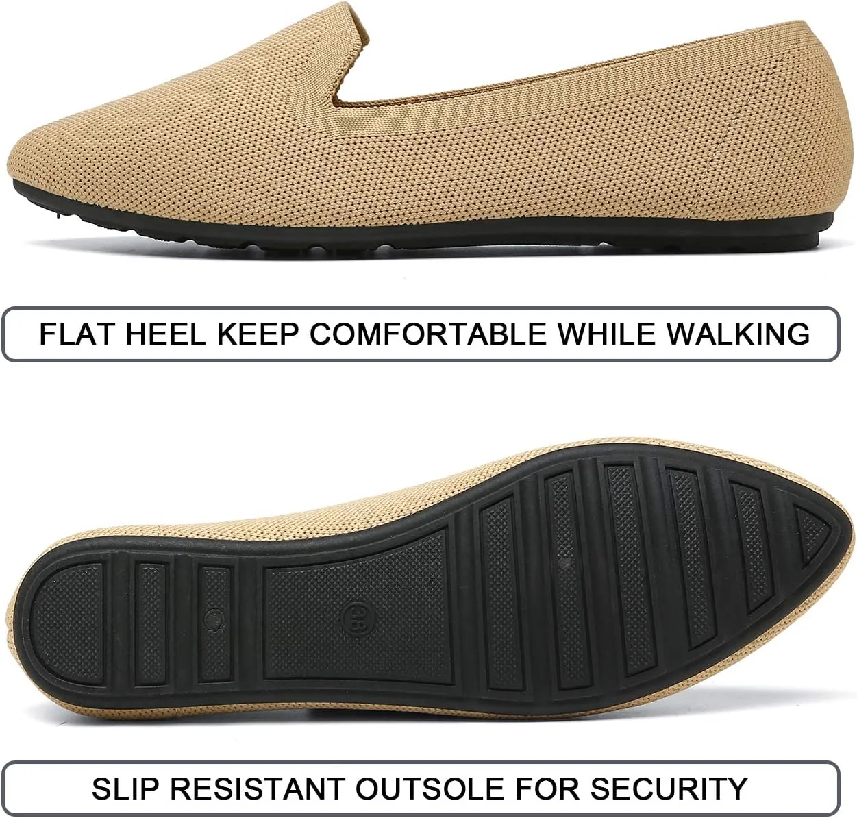 katliu Women's Flats Knit Comfort Pointed Toe Ballet Flats Shoes Casual Slip On Shoes