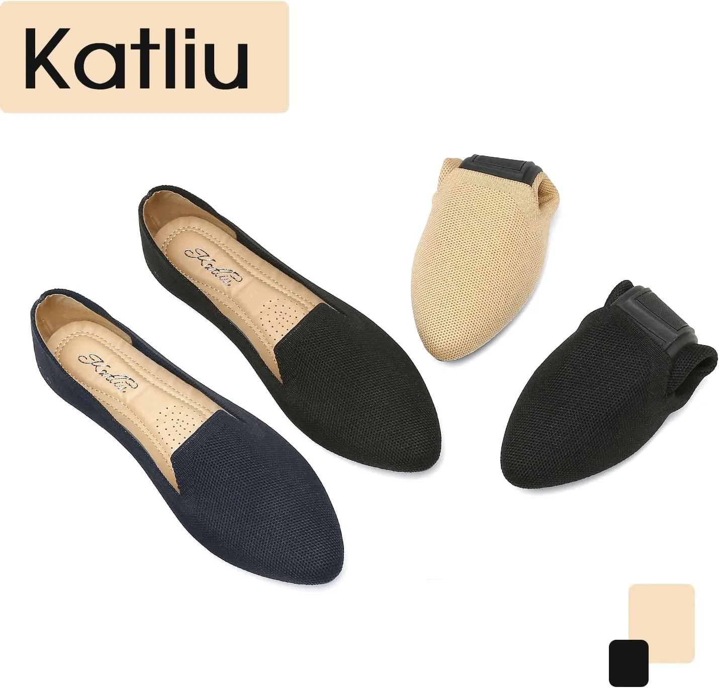 katliu Women's Flats Knit Comfort Pointed Toe Ballet Flats Shoes Casual Slip On Shoes