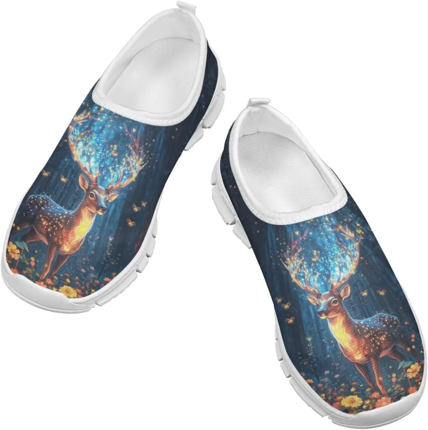 Kids Deer Sneakers Floral Girls Slip On Shoes Size 11 Little Kid Blue Gym Shoes Comfort Teen Girls Back to School Tennis Shoes