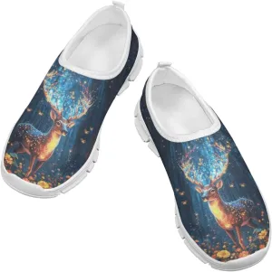 Kids Deer Sneakers Floral Girls Slip On Shoes Size 11 Little Kid Blue Gym Shoes Comfort Teen Girls Back to School Tennis Shoes