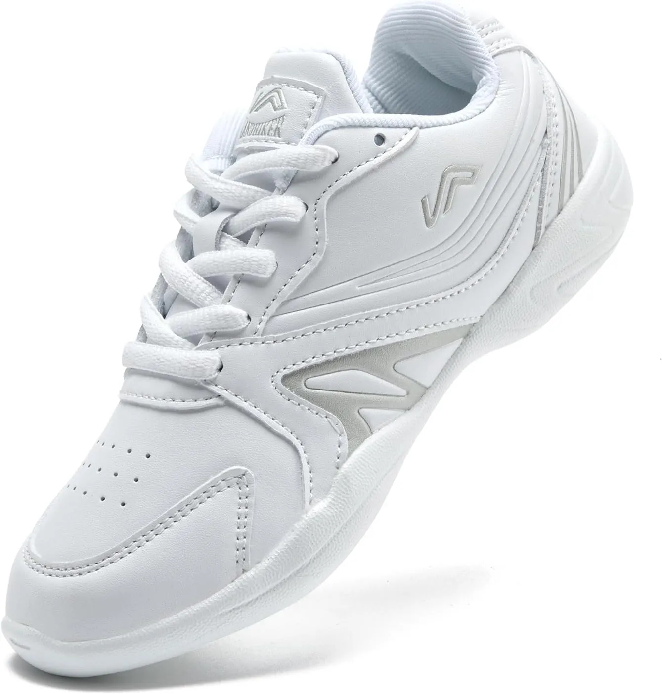 LANDHIKER White Cheer Shoes for Girls Womens Cheerleading Shoes Youth Training Athletic Flats Lightweight Breathable Comfortable Fabric Kids Cheer Sneakers Size