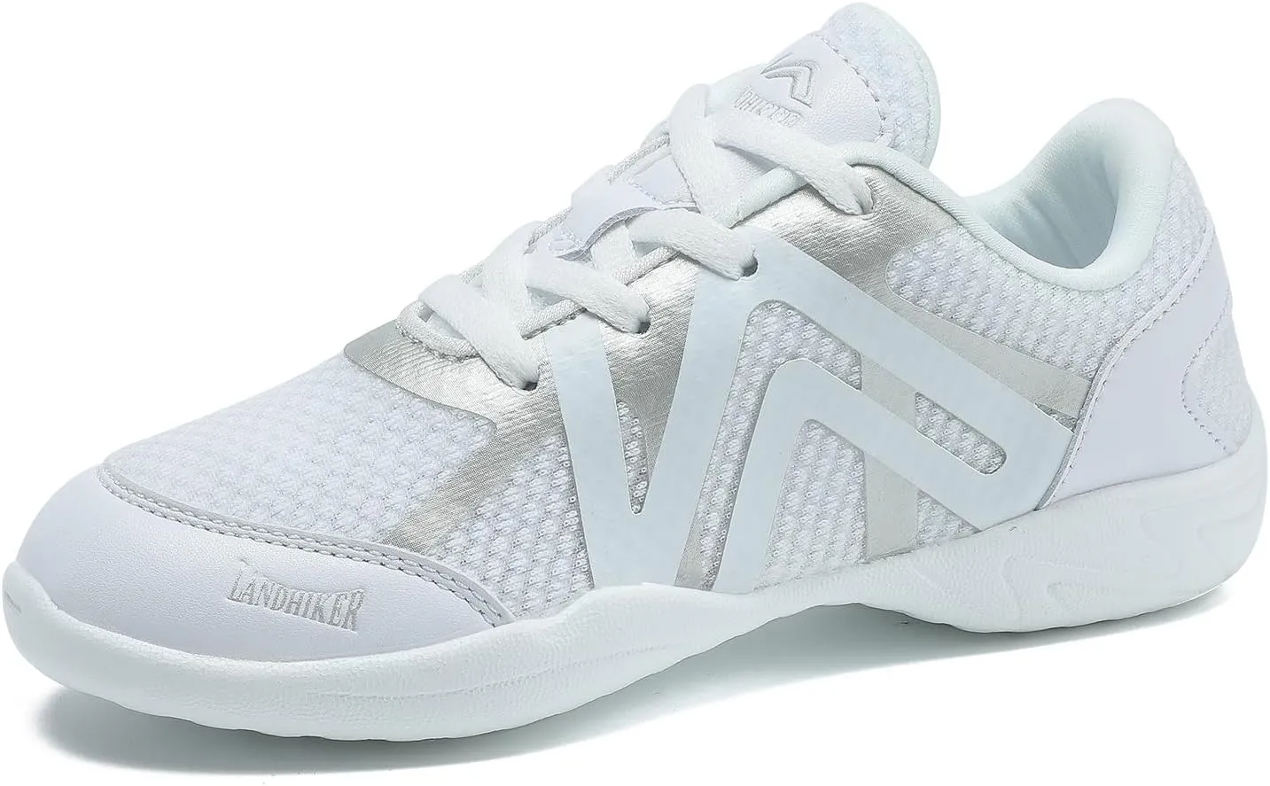 LANDHIKER White Cheer Shoes for Girls Womens Cheerleading Shoes Youth Training Athletic Flats Lightweight Breathable Comfortable Fabric Kids Cheer Sneakers Size