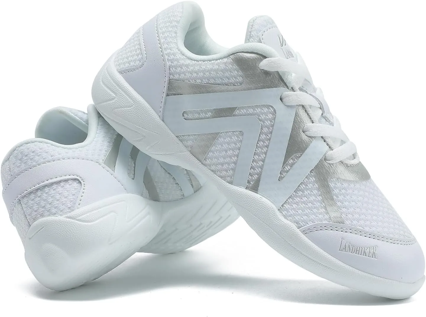 LANDHIKER White Cheer Shoes for Girls Womens Cheerleading Shoes Youth Training Athletic Flats Lightweight Breathable Comfortable Fabric Kids Cheer Sneakers Size