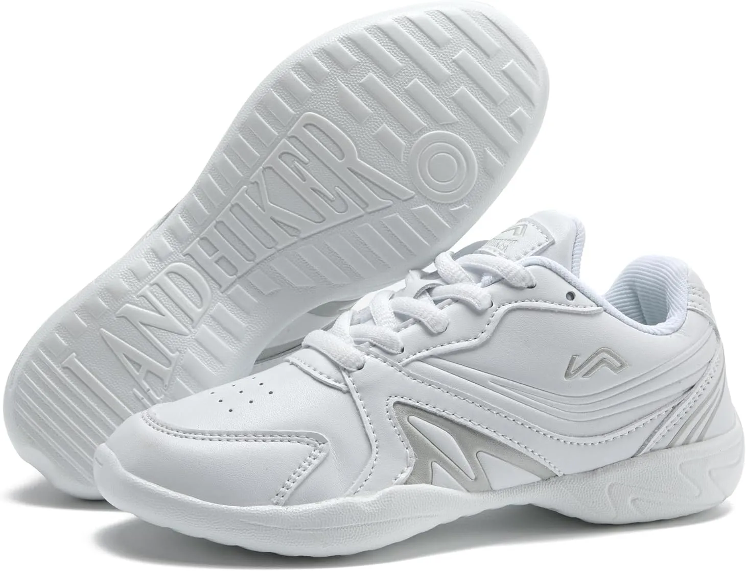 LANDHIKER White Cheer Shoes for Girls Womens Cheerleading Shoes Youth Training Athletic Flats Lightweight Breathable Comfortable Fabric Kids Cheer Sneakers Size