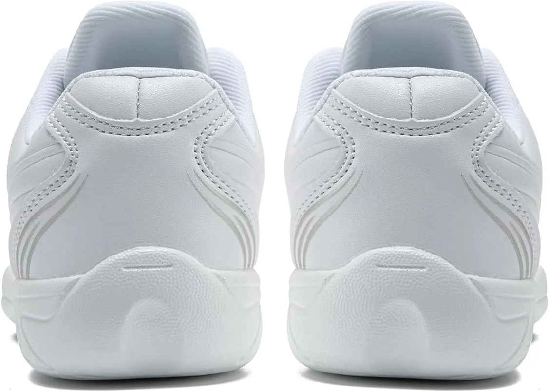 LANDHIKER White Cheer Shoes for Girls Womens Cheerleading Shoes Youth Training Athletic Flats Lightweight Breathable Comfortable Fabric Kids Cheer Sneakers Size