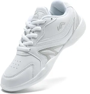 LANDHIKER White Cheer Shoes for Girls Womens Cheerleading Shoes Youth Training Athletic Flats Lightweight Breathable Comfortable Fabric Kids Cheer Sneakers Size