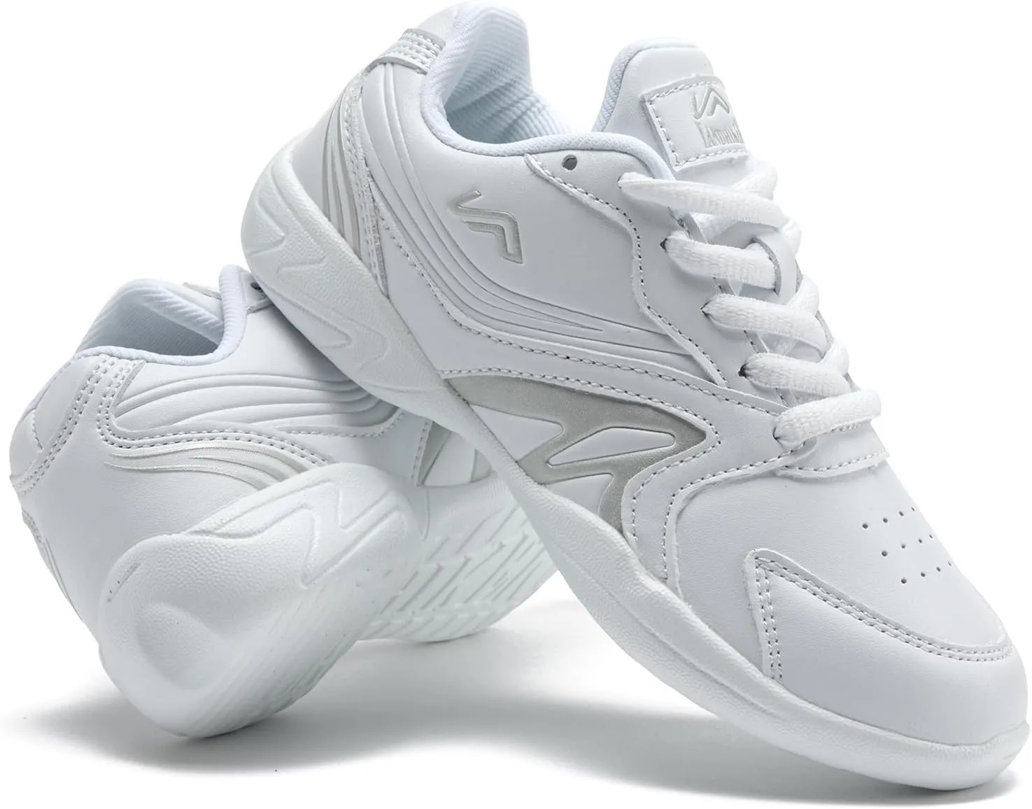 LANDHIKER White Cheer Shoes for Girls Womens Cheerleading Shoes Youth Training Athletic Flats Lightweight Breathable Comfortable Fabric Kids Cheer Sneakers Size