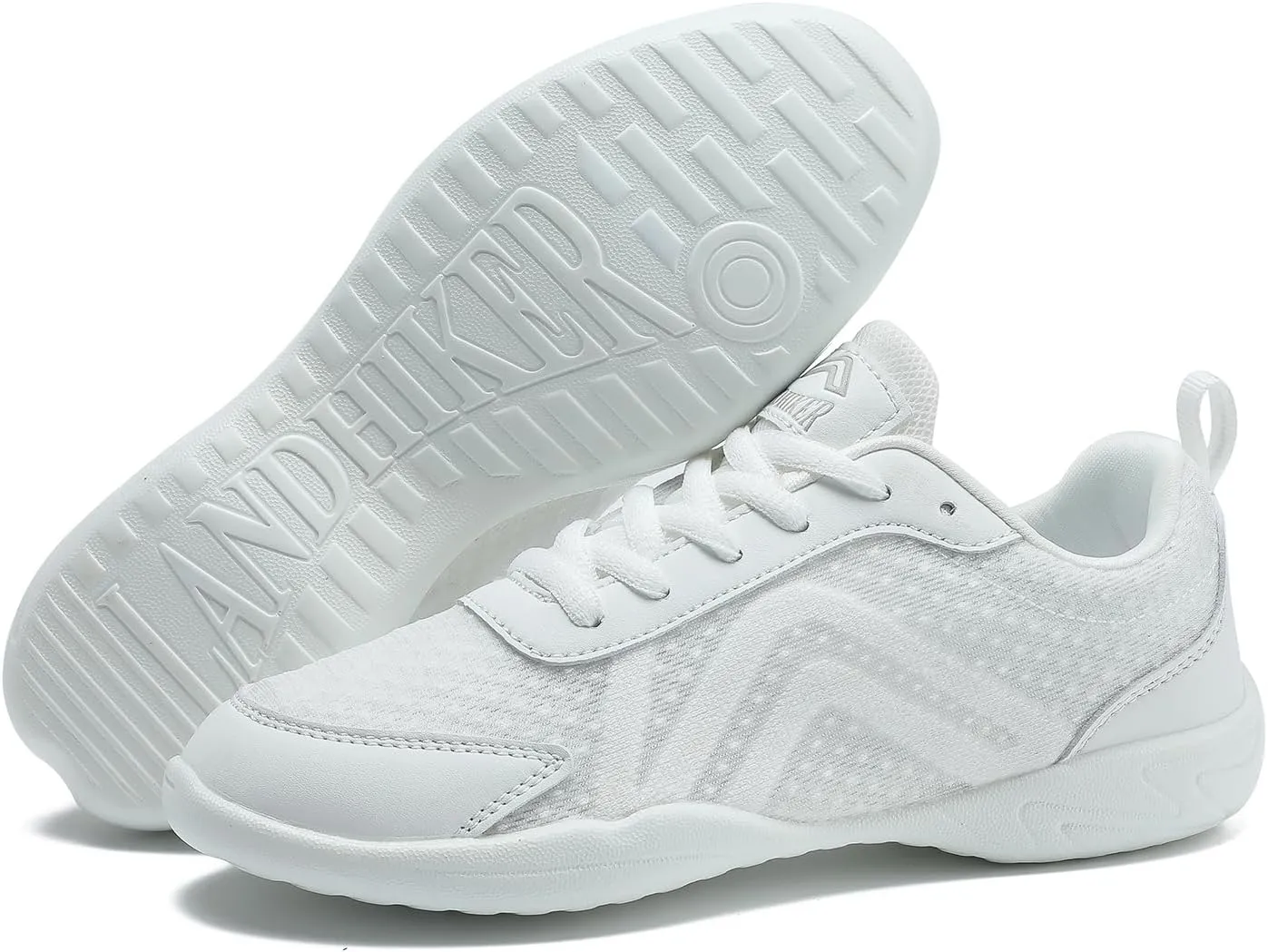 LANDHIKER Womens White Girls Cheer Shoes Cheerleading Shoes Youth Sports Training Athletic Flats Lightweight Breathable Comfortable Fabric Kids Cheer Sneakers Size