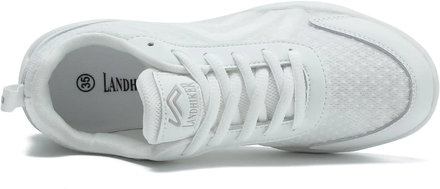 LANDHIKER Womens White Girls Cheer Shoes Cheerleading Shoes Youth Sports Training Athletic Flats Lightweight Breathable Comfortable Fabric Kids Cheer Sneakers Size