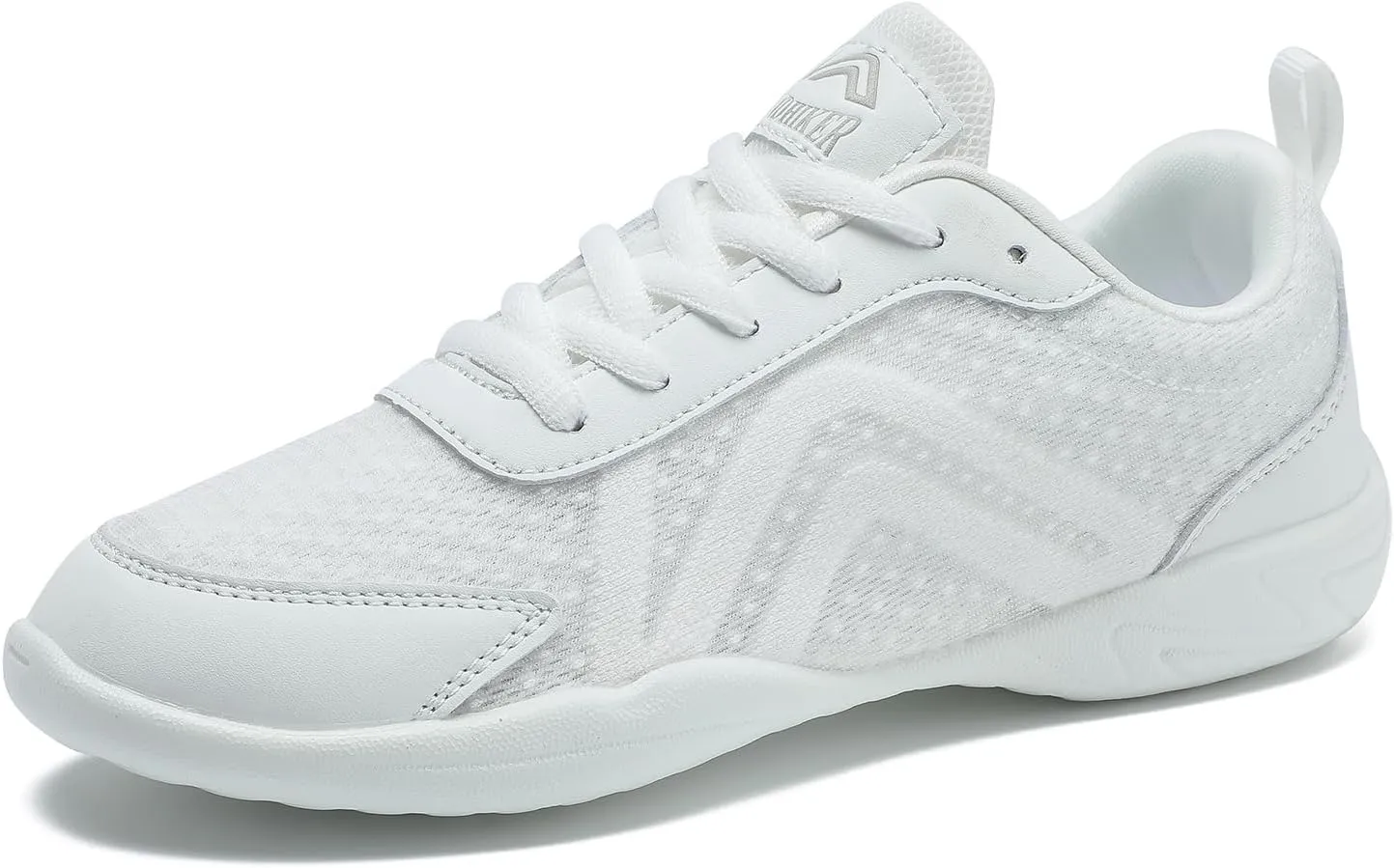 LANDHIKER Womens White Girls Cheer Shoes Cheerleading Shoes Youth Sports Training Athletic Flats Lightweight Breathable Comfortable Fabric Kids Cheer Sneakers Size