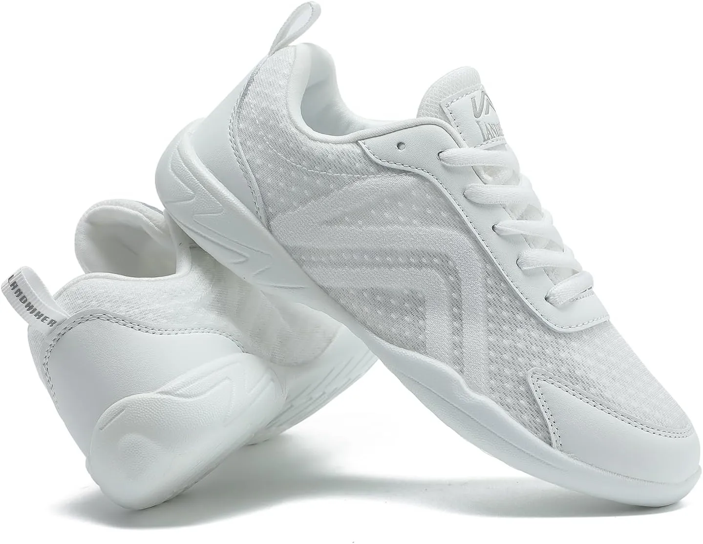 LANDHIKER Womens White Girls Cheer Shoes Cheerleading Shoes Youth Sports Training Athletic Flats Lightweight Breathable Comfortable Fabric Kids Cheer Sneakers Size