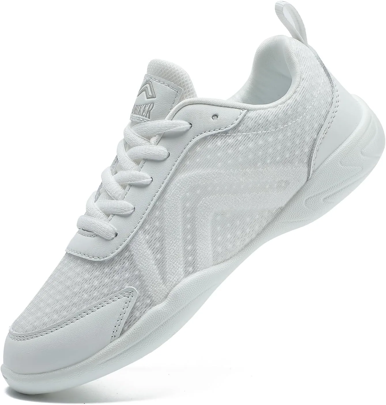 LANDHIKER Womens White Girls Cheer Shoes Cheerleading Shoes Youth Sports Training Athletic Flats Lightweight Breathable Comfortable Fabric Kids Cheer Sneakers Size