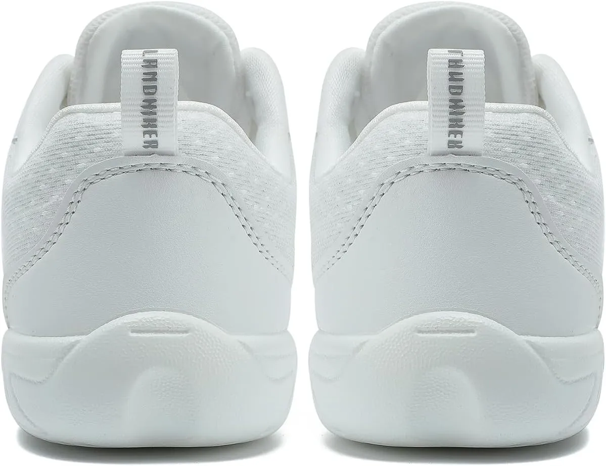 LANDHIKER Womens White Girls Cheer Shoes Cheerleading Shoes Youth Sports Training Athletic Flats Lightweight Breathable Comfortable Fabric Kids Cheer Sneakers Size