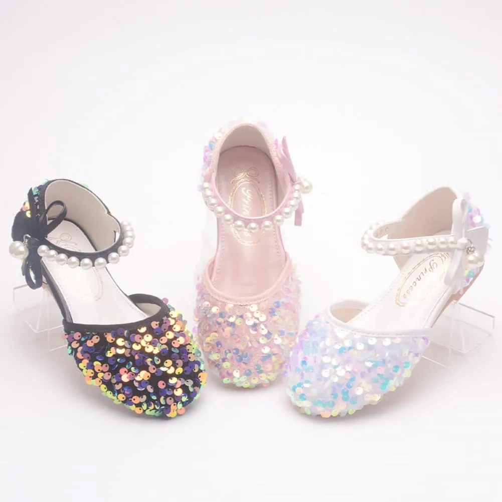 Little Girls Adorable Sparkle Ballerina Ballet Flats Pearl Strap Princess Dance Shoe Toddler Sequin Party Dress Up Mary Jane Shoes