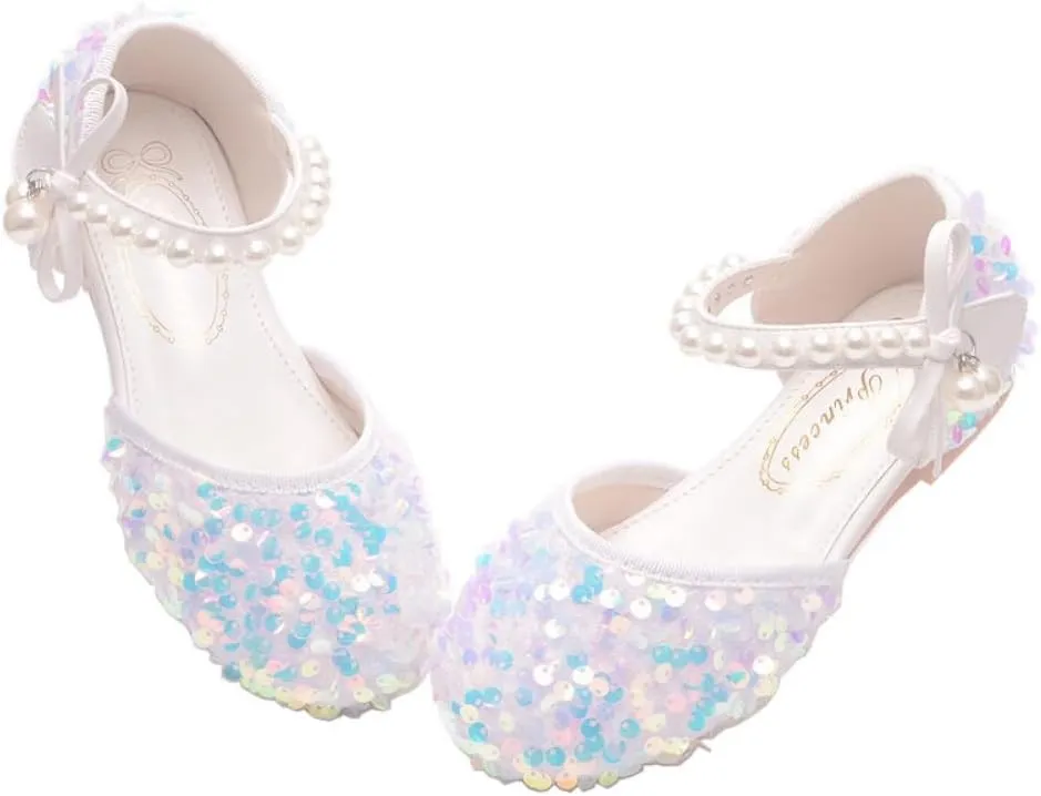 Little Girls Adorable Sparkle Ballerina Ballet Flats Pearl Strap Princess Dance Shoe Toddler Sequin Party Dress Up Mary Jane Shoes