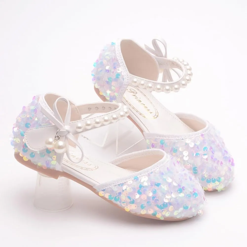 Little Girls Adorable Sparkle Ballerina Ballet Flats Pearl Strap Princess Dance Shoe Toddler Sequin Party Dress Up Mary Jane Shoes