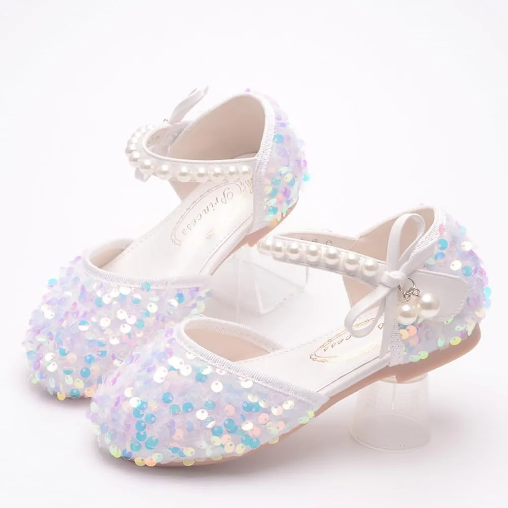 Little Girls Adorable Sparkle Ballerina Ballet Flats Pearl Strap Princess Dance Shoe Toddler Sequin Party Dress Up Mary Jane Shoes