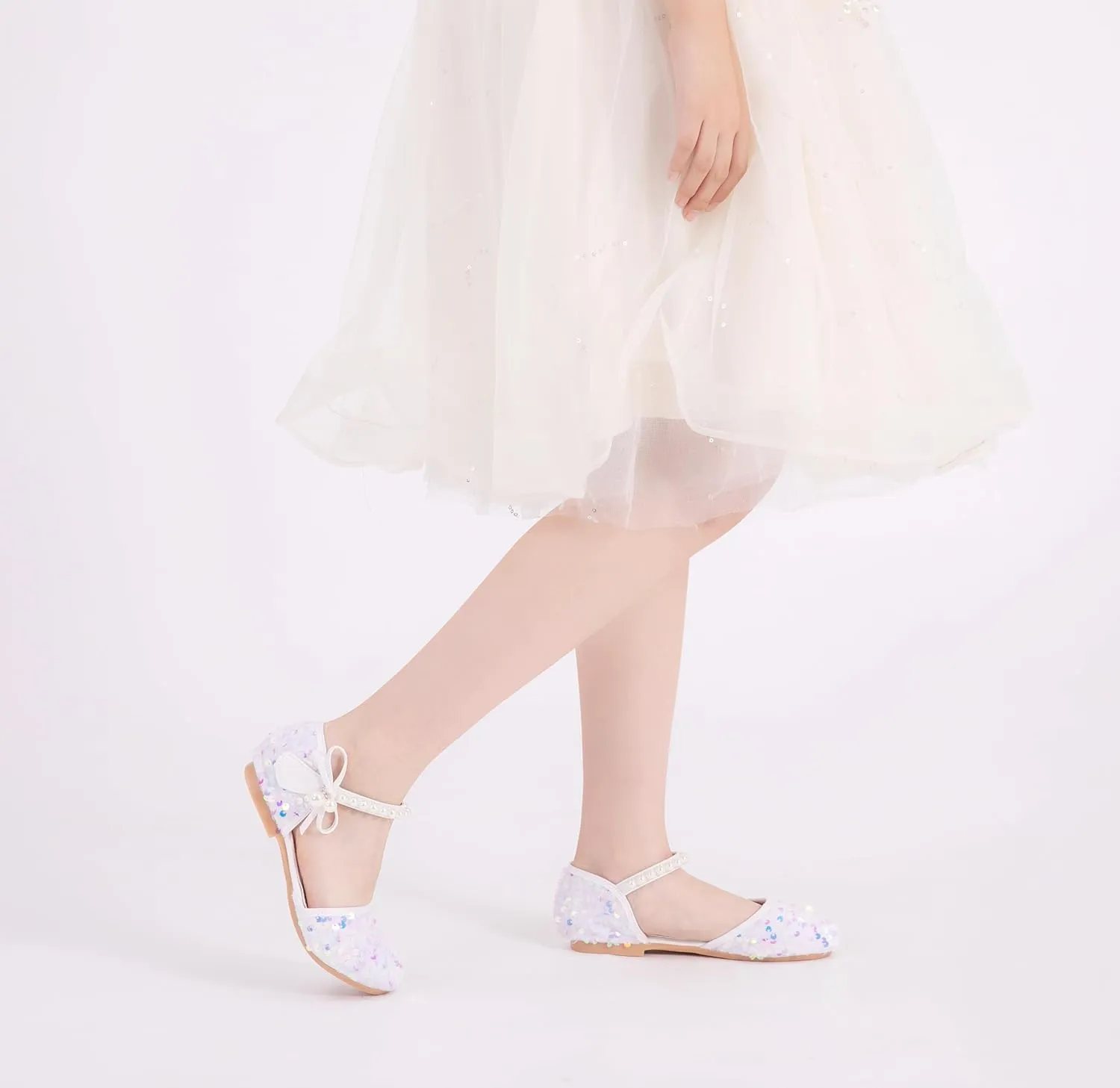 Little Girls Adorable Sparkle Ballerina Ballet Flats Pearl Strap Princess Dance Shoe Toddler Sequin Party Dress Up Mary Jane Shoes