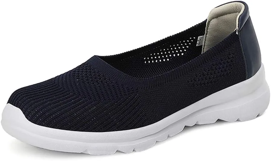 LLTMALL Women's Mesh Slip on Sneakers Comfortable Knit Ballet Flats Shoes