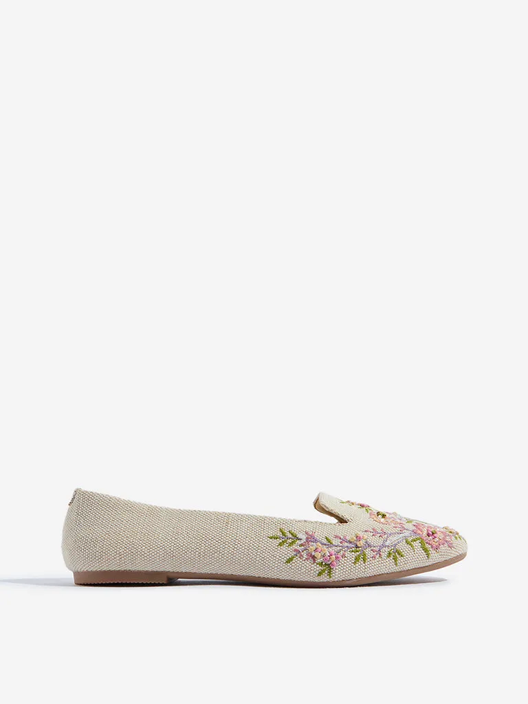 LUNA BLU Pink Floral Embroidered Loafers