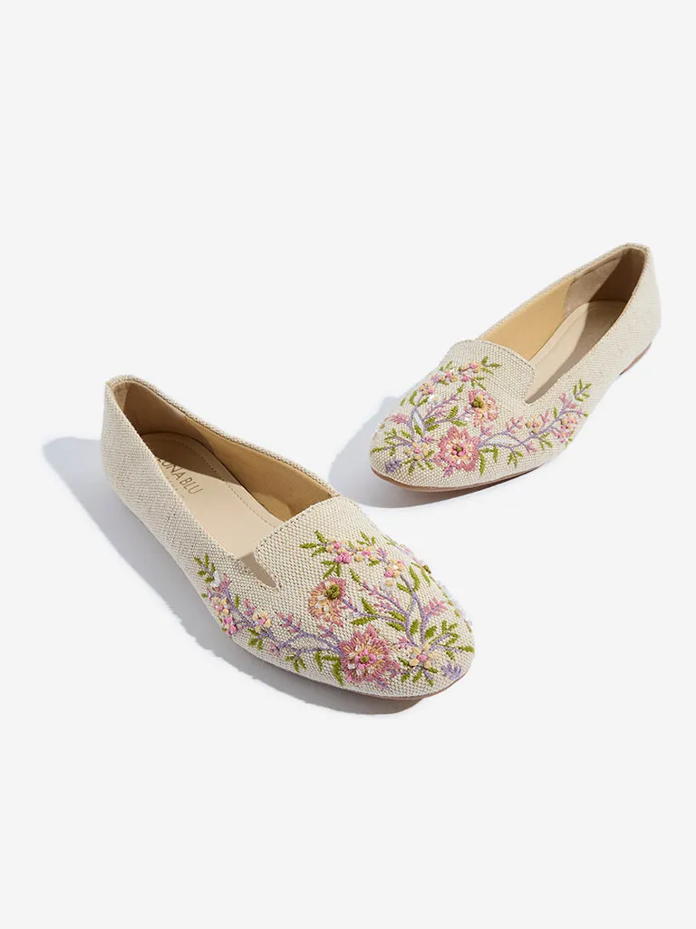 LUNA BLU Pink Floral Embroidered Loafers