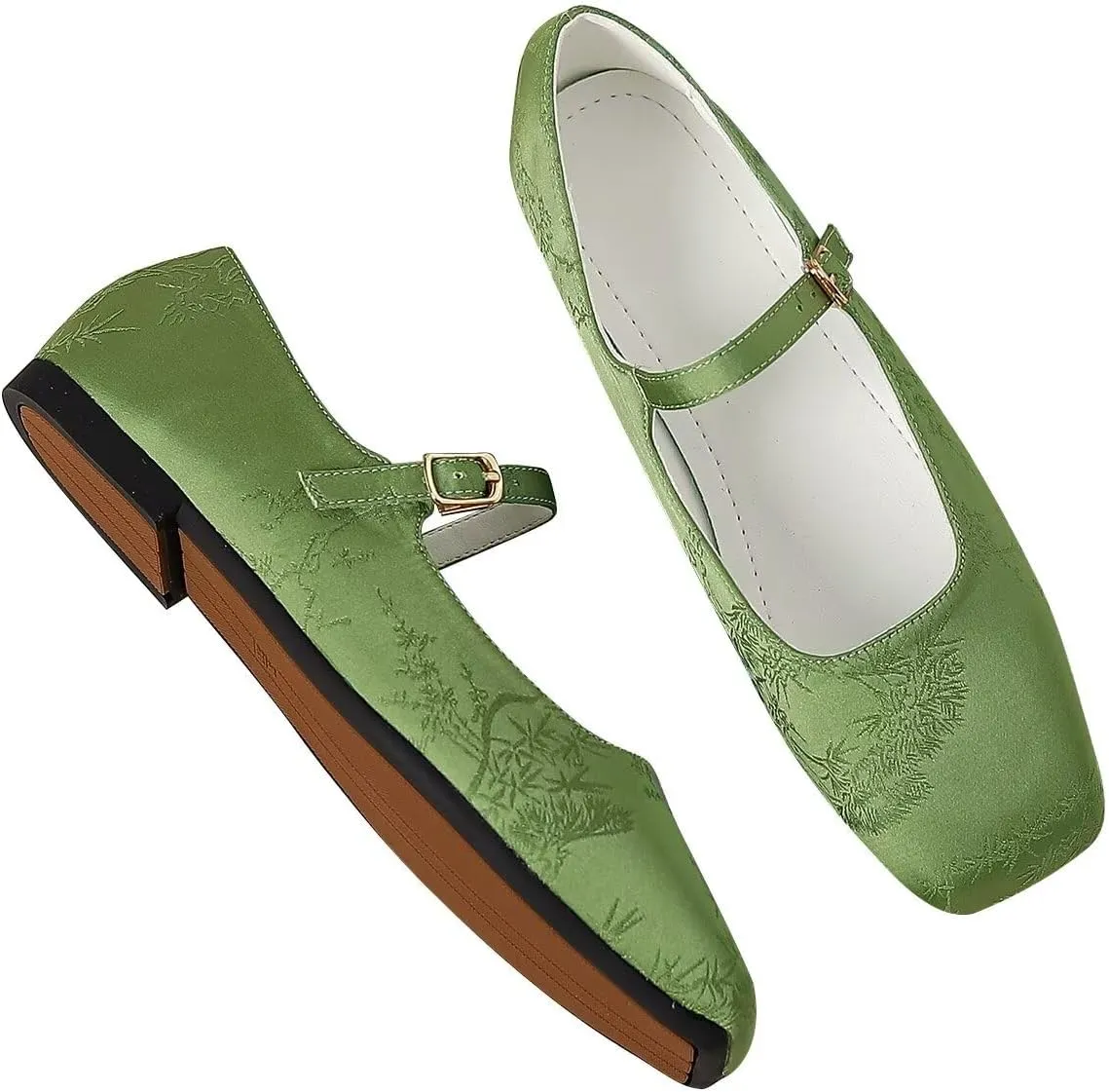 LUXINYU Mary Jane Shoes for Women Square Toe Ankle Straps Ballet Flat Shoes Floral Embroidered Chinese Shoes