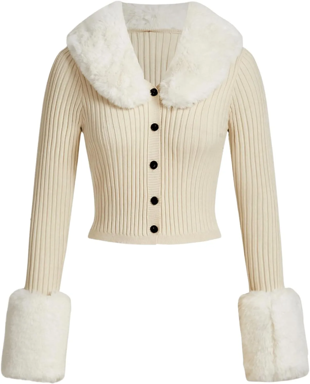 MakeMeChic Women's Christmas Sweaters Faux Fur Button Down Long Sleeve Fuzzy Rib Knit Cardigan Sweater