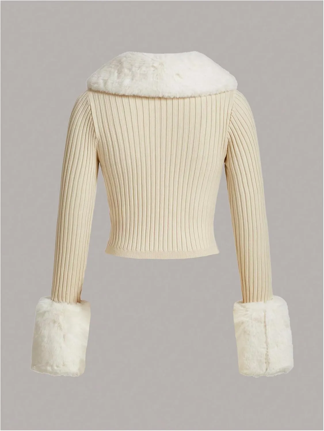 MakeMeChic Women's Christmas Sweaters Faux Fur Button Down Long Sleeve Fuzzy Rib Knit Cardigan Sweater