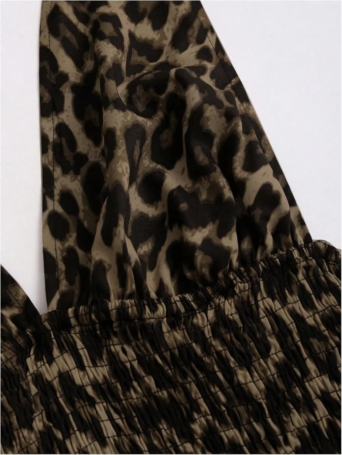 MakeMeChic Women's Leopard Print Halter Dress Tie Backless Tiered Ruffle Shirred Y2k Mini Dresses