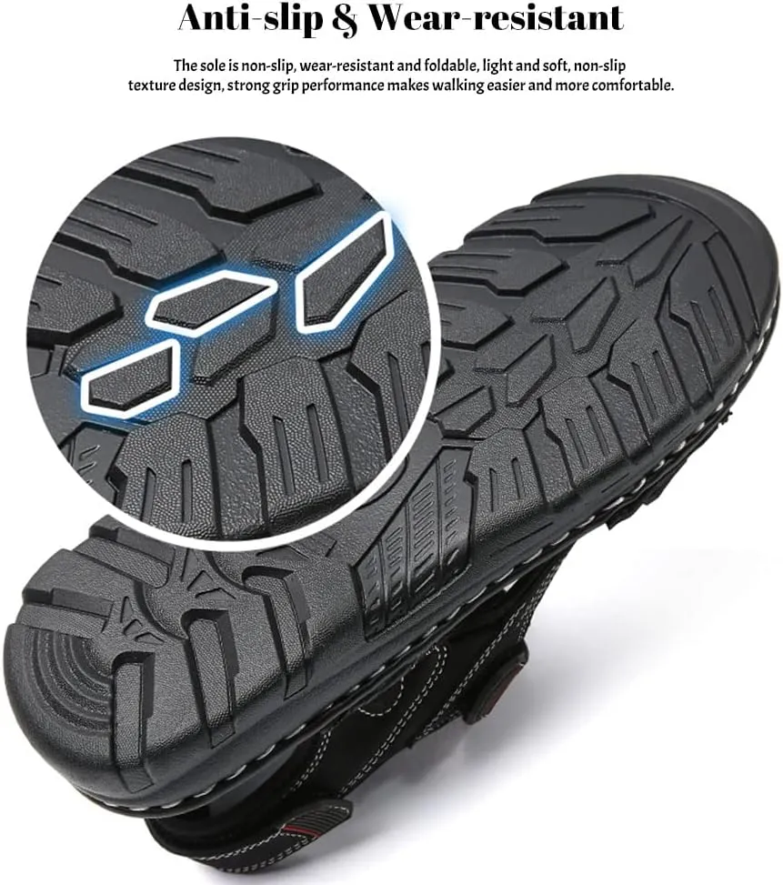 Maylrvjv Men's Outdoor Sports Sandals Lightweight Comfortable Hiking Walking Leather Casual Sandals Water Shoes