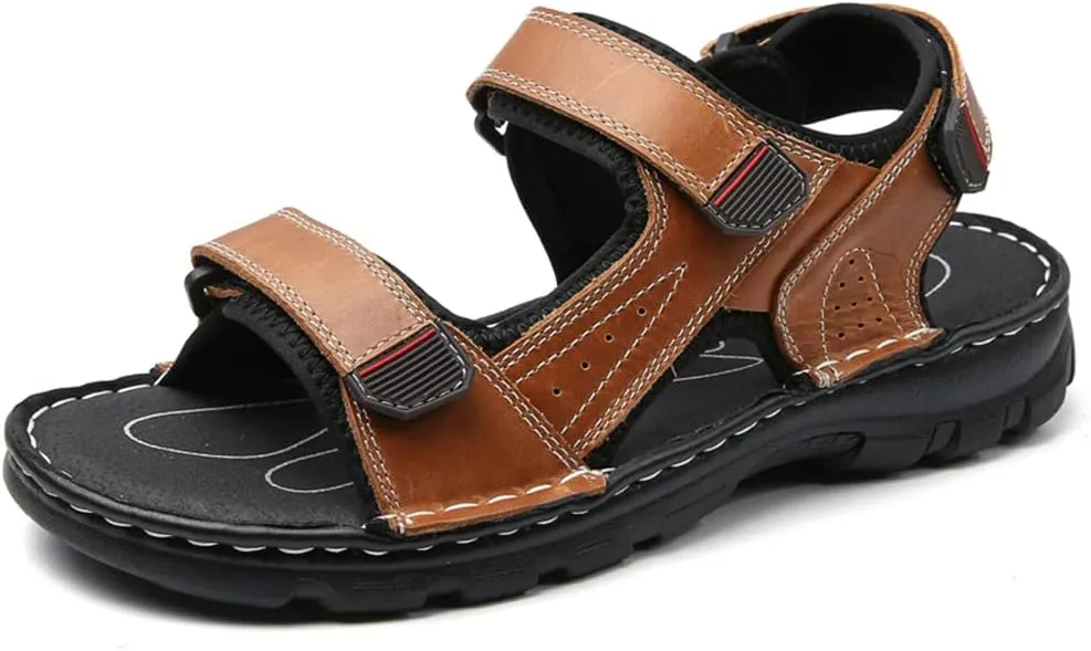 Maylrvjv Men's Outdoor Sports Sandals Lightweight Comfortable Hiking Walking Leather Casual Sandals Water Shoes