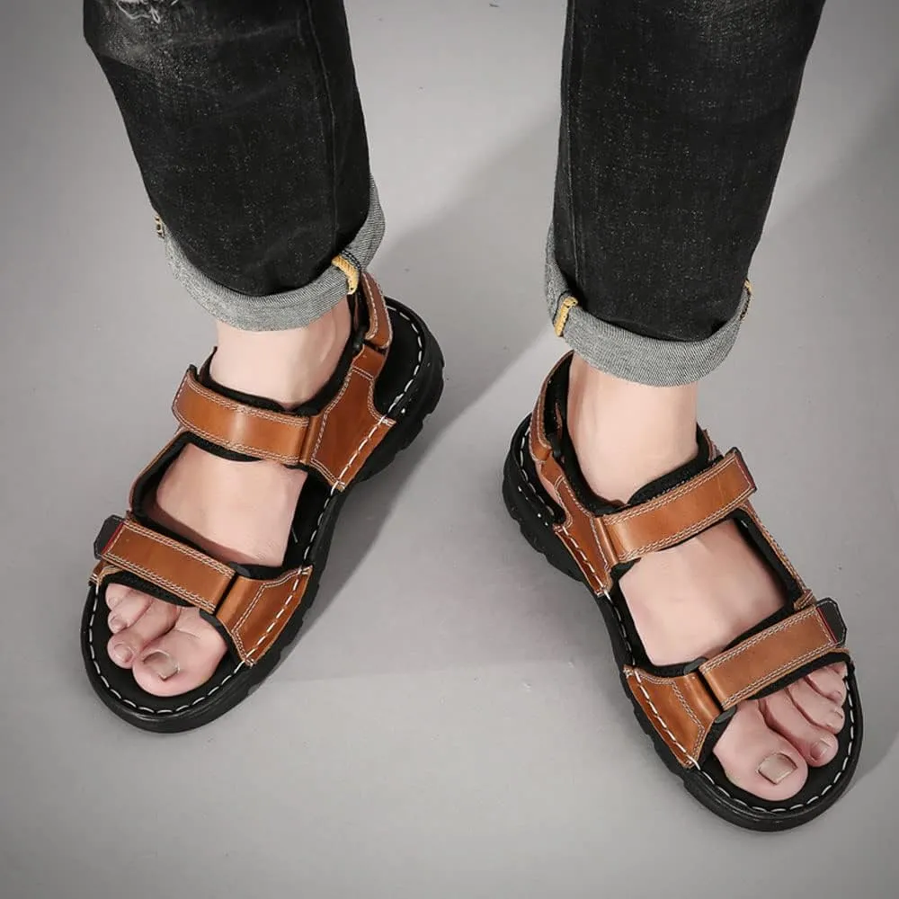Maylrvjv Men's Outdoor Sports Sandals Lightweight Comfortable Hiking Walking Leather Casual Sandals Water Shoes