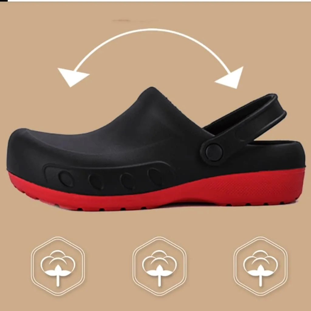 Men Chef Clogs Men Kitchen Shoes Injection Shoes Anti-Slip Outsole Garden Clogs Sandal Big(White-Patch Five-Pointed star4,49 Code)