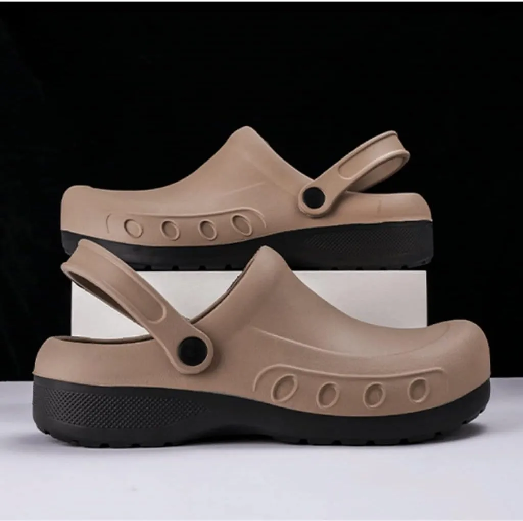 Men Chef Clogs Men Kitchen Shoes Injection Shoes Anti-Slip Outsole Garden Clogs Sandal Big(White-Patch Five-Pointed star4,49 Code)