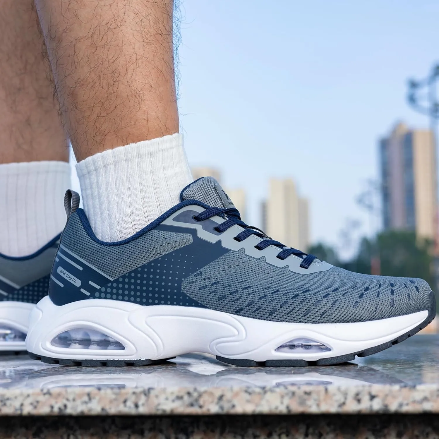 Men Running Shoes with Dual cushionings Breathable Lightweight Tennis Walking Sneakers Memory Foam Athletic Sport Shoes