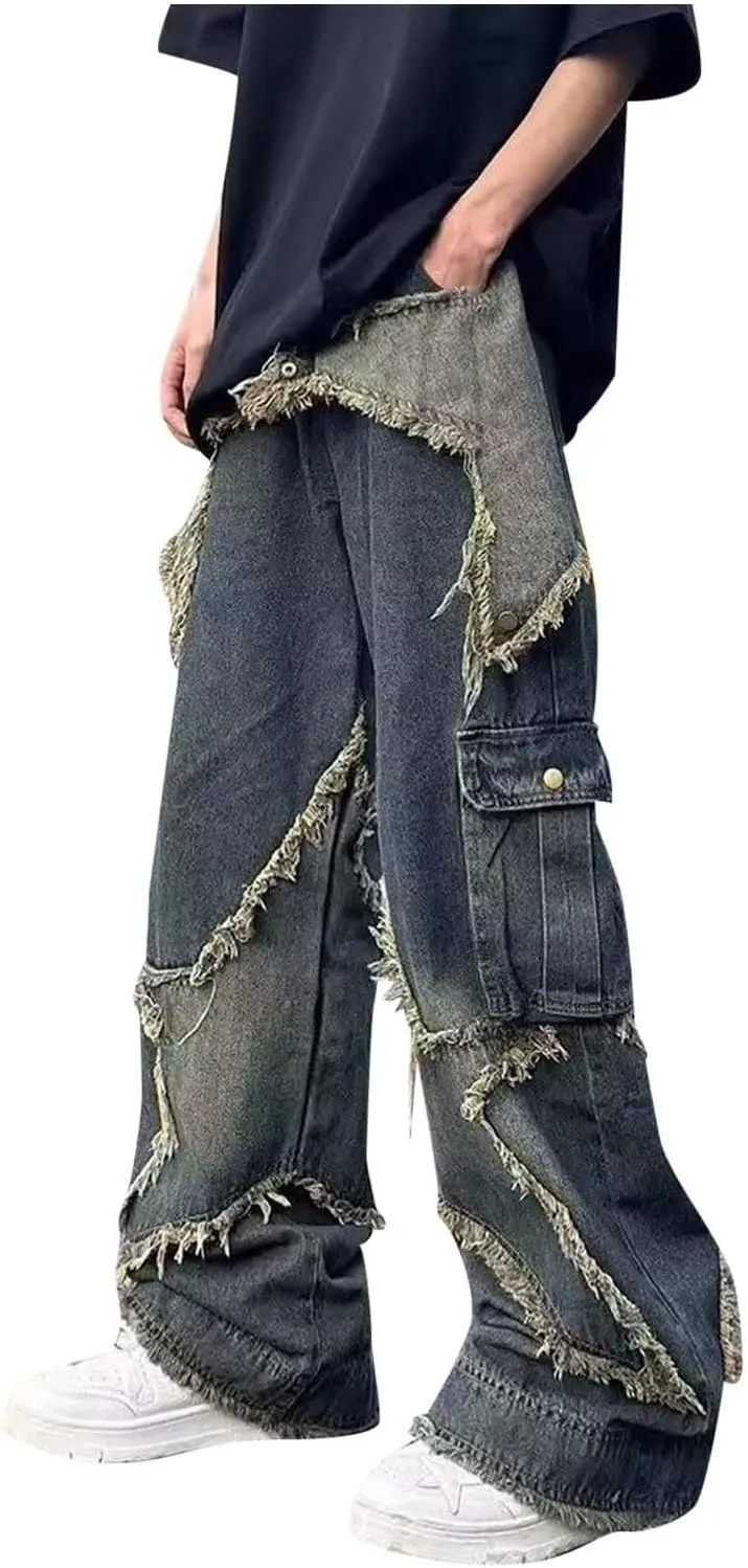 Mens Baggy Jeans for Men Y2k Skater Vintage Denim Pants Casual Wide Leg Jeans Loose Fit Denim Streetwear Hip Hop Jean