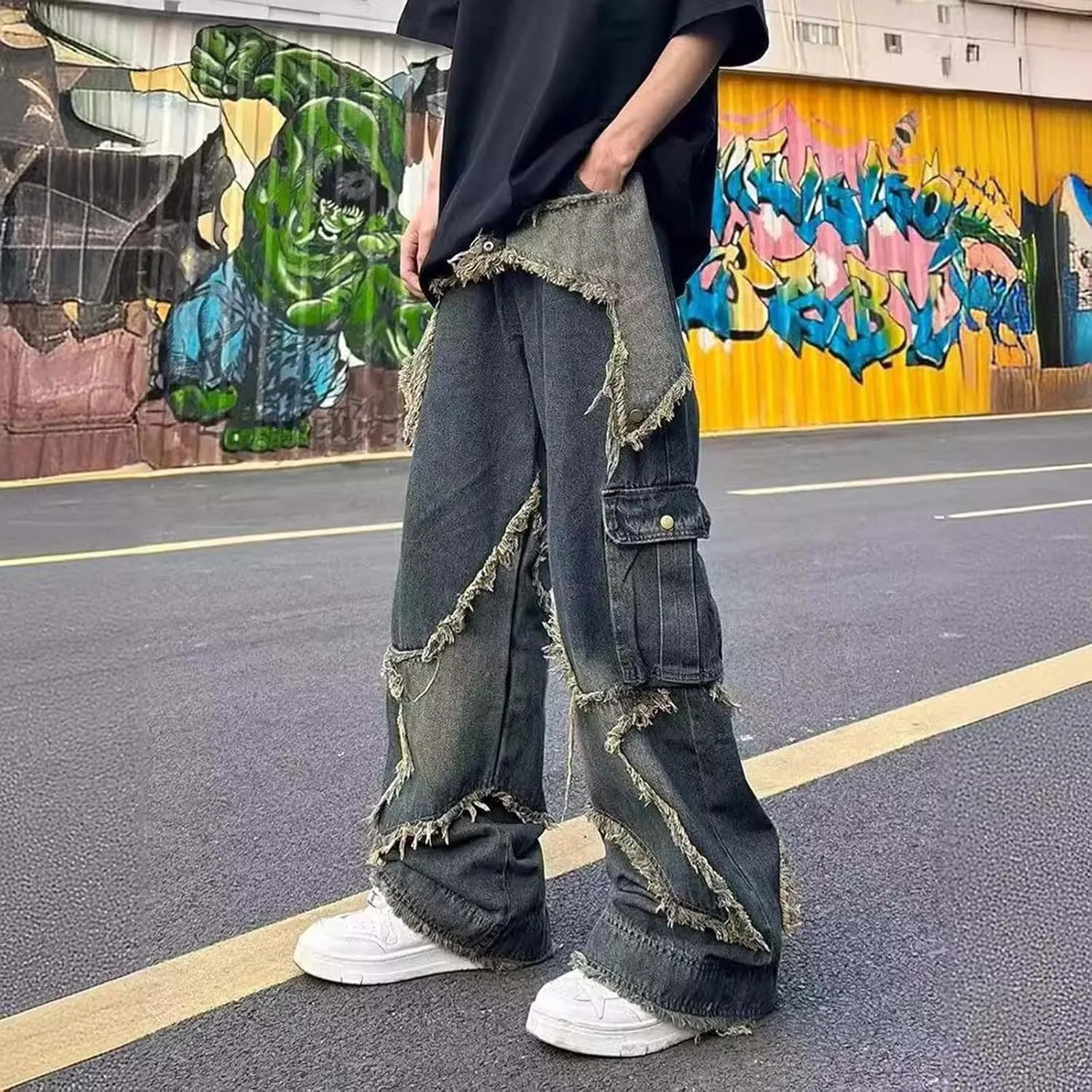 Mens Baggy Jeans for Men Y2k Skater Vintage Denim Pants Casual Wide Leg Jeans Loose Fit Denim Streetwear Hip Hop Jean