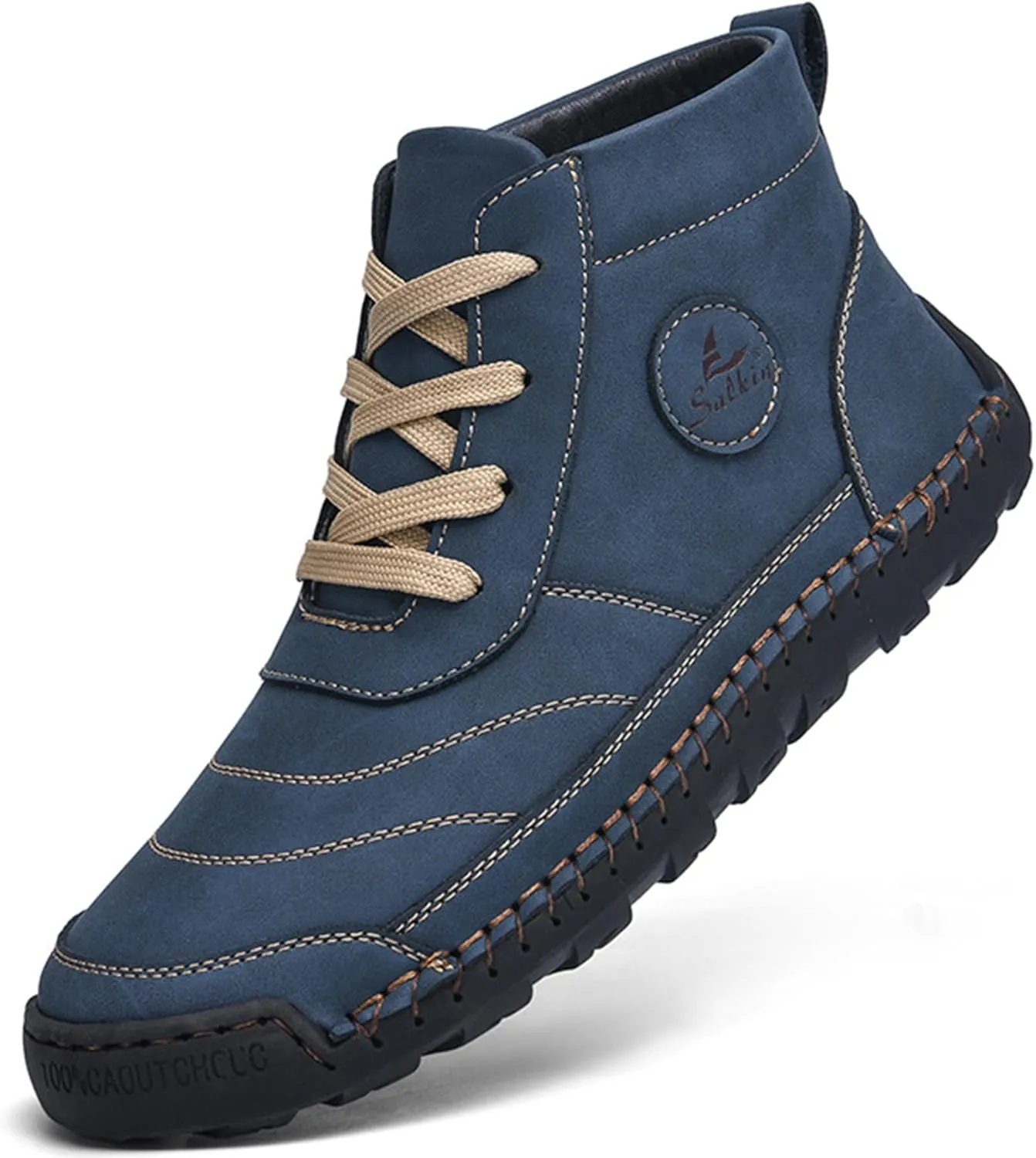 Men's Casual Leather Handmade High Boots Fashion Lace-Up Non-Slip Sneakers Outdoor Comfort Retro Walking Driving Ankle Chukka Bootie