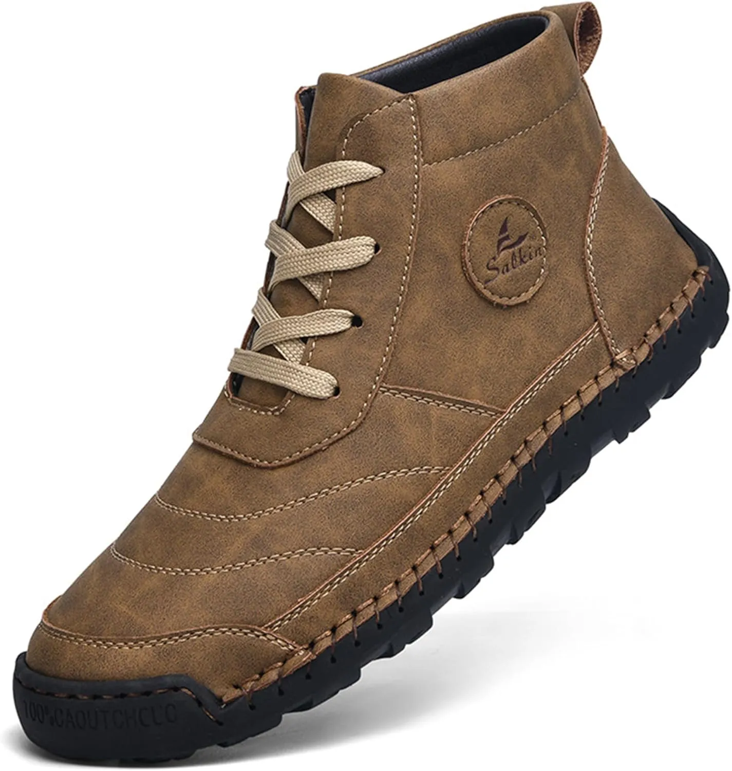 Men's Casual Leather Handmade High Boots Fashion Lace-Up Non-Slip Sneakers Outdoor Comfort Retro Walking Driving Ankle Chukka Bootie