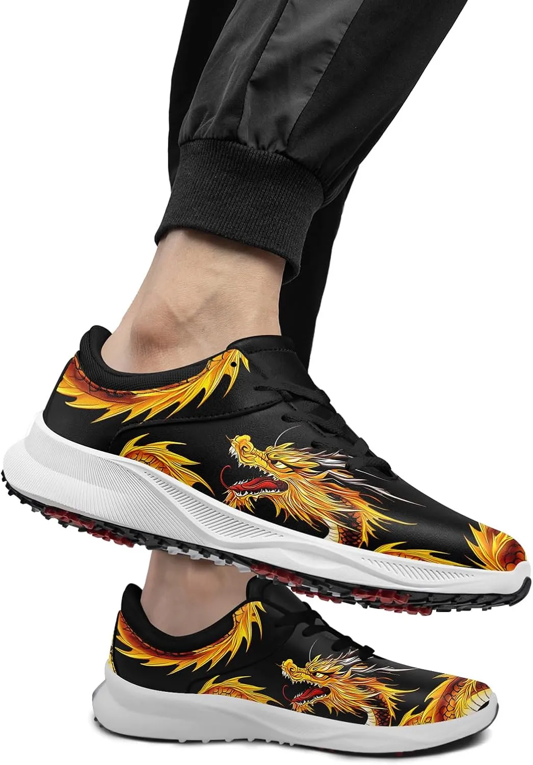 Men's Dragon Golf Shoes, Athletic Spikeless Golf Sneakers Non-Slip Cushion Waterproof Walking Shoes for Women