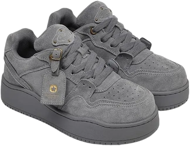 Men's Hiphop Chunky Fashion Sneaker - Lace Up Street Style Low Top Thick Sole Casual Comfortable Walking (Grey,8)