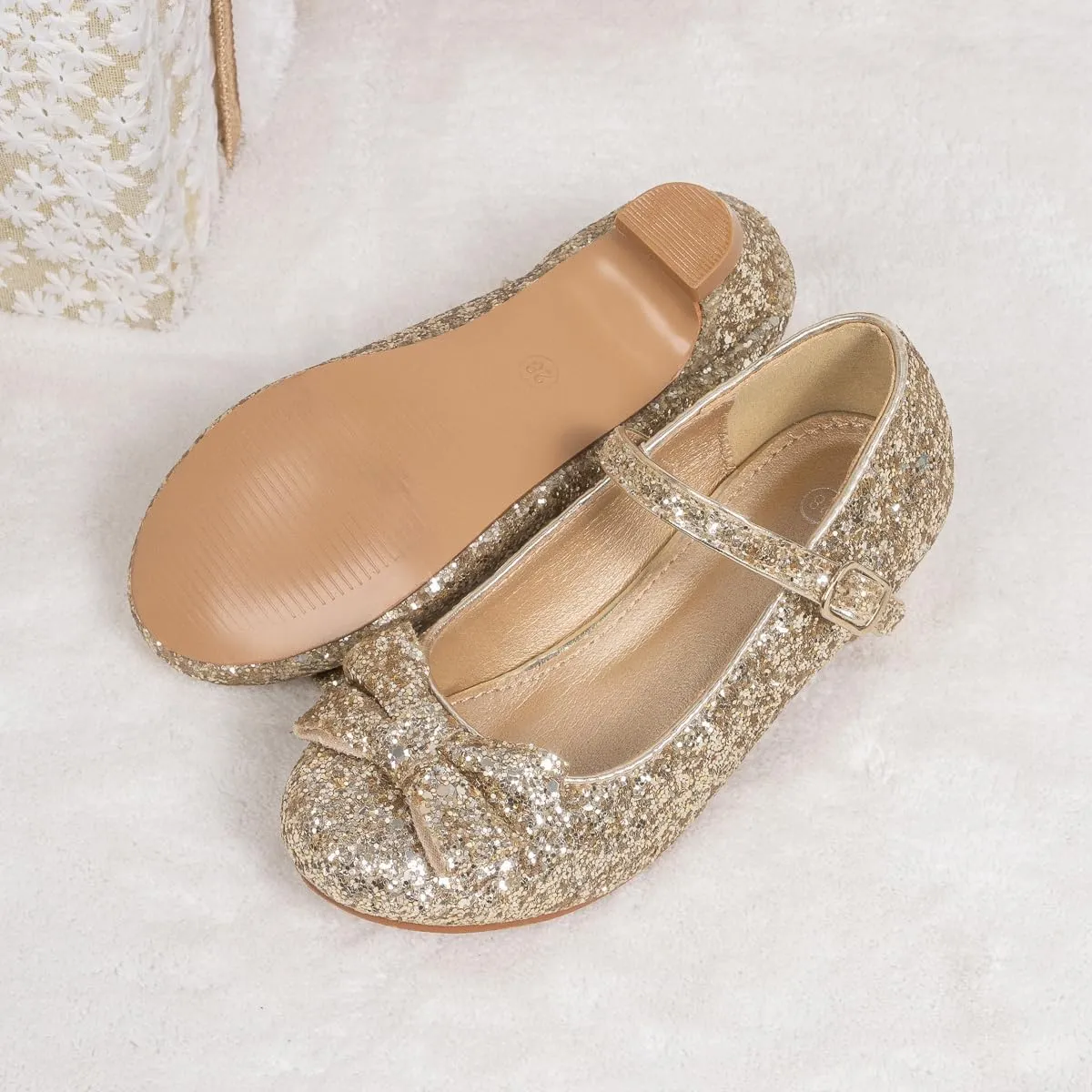 Miamooi Toddler Little Girl Dress Shoes Princess Flats Low Heels Flower Mary Jane for Kids Wedding Party Girls Birthday Dress Shoes