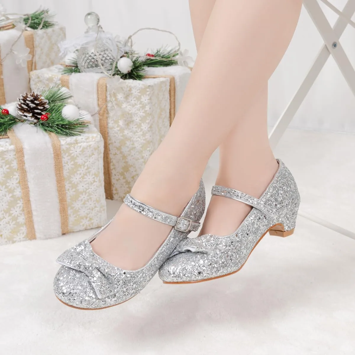 Miamooi Toddler Little Girl Dress Shoes Princess Flats Low Heels Flower Mary Jane for Kids Wedding Party Girls Birthday Dress Shoes