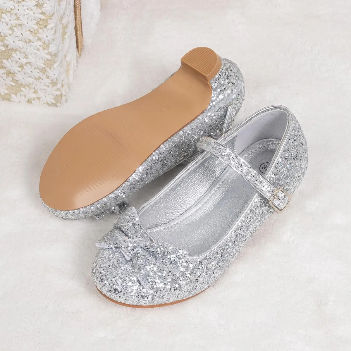 Miamooi Toddler Little Girl Dress Shoes Princess Flats Low Heels Flower Mary Jane for Kids Wedding Party Girls Birthday Dress Shoes