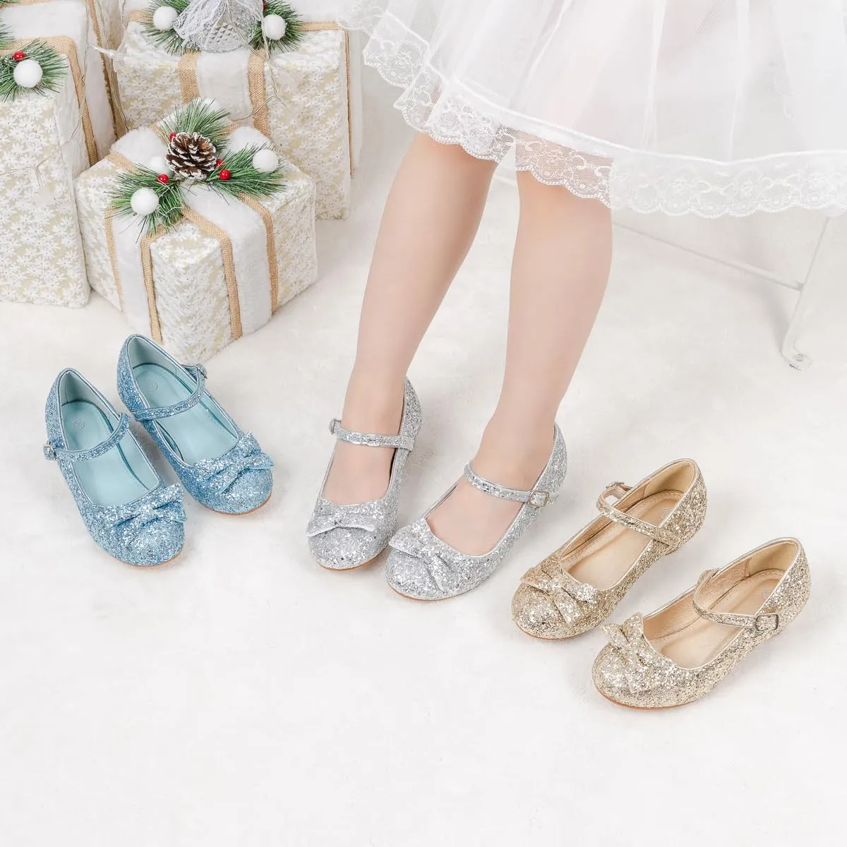 Miamooi Toddler Little Girl Dress Shoes Princess Flats Low Heels Flower Mary Jane for Kids Wedding Party Girls Birthday Dress Shoes