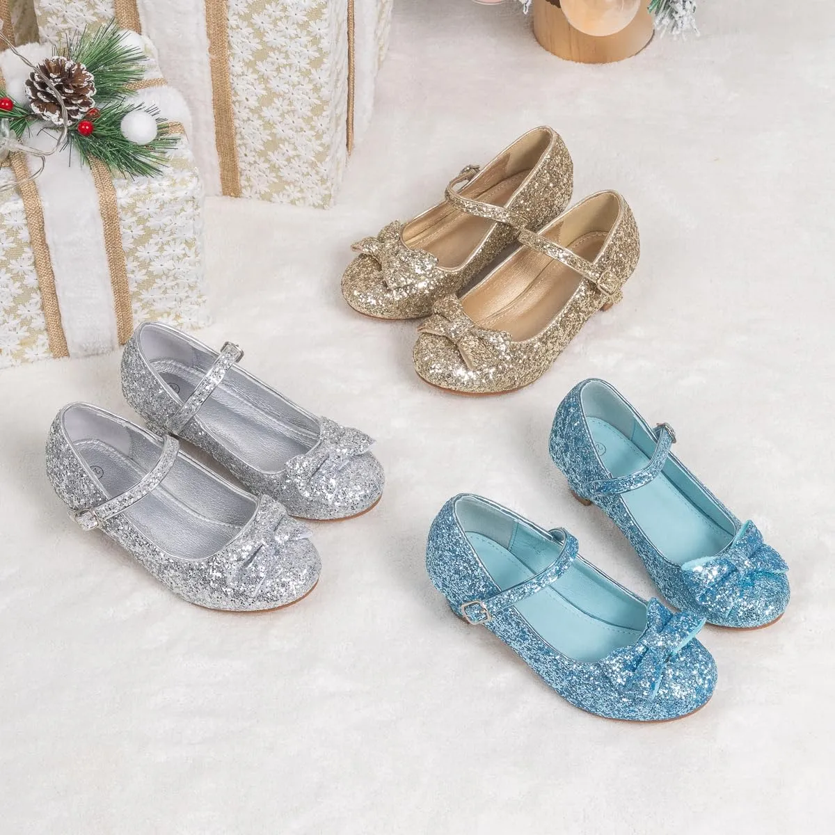 Miamooi Toddler Little Girl Dress Shoes Princess Flats Low Heels Flower Mary Jane for Kids Wedding Party Girls Birthday Dress Shoes