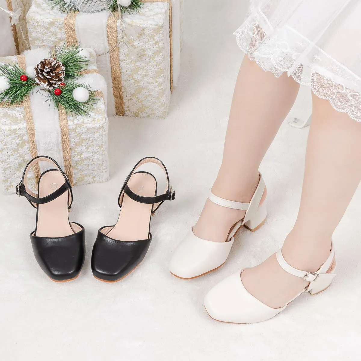 Miamooi Toddler Little Girl Dress Shoes Princess Flats Low Heels Flower Mary Jane for Kids Wedding Party Girls Birthday Dress Shoes