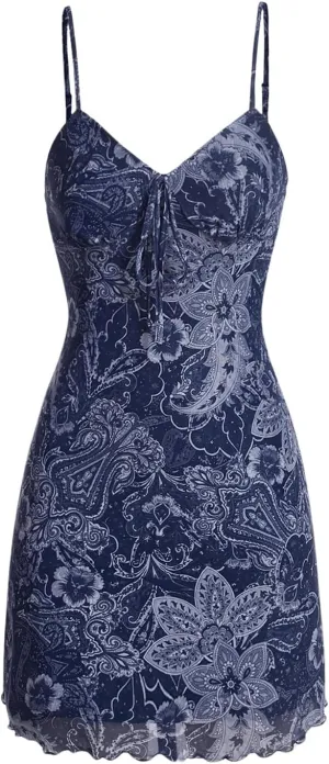 Milumia Women's Paisley Print Cami Short Dress Boho Mesh Mini Sun Dresses
