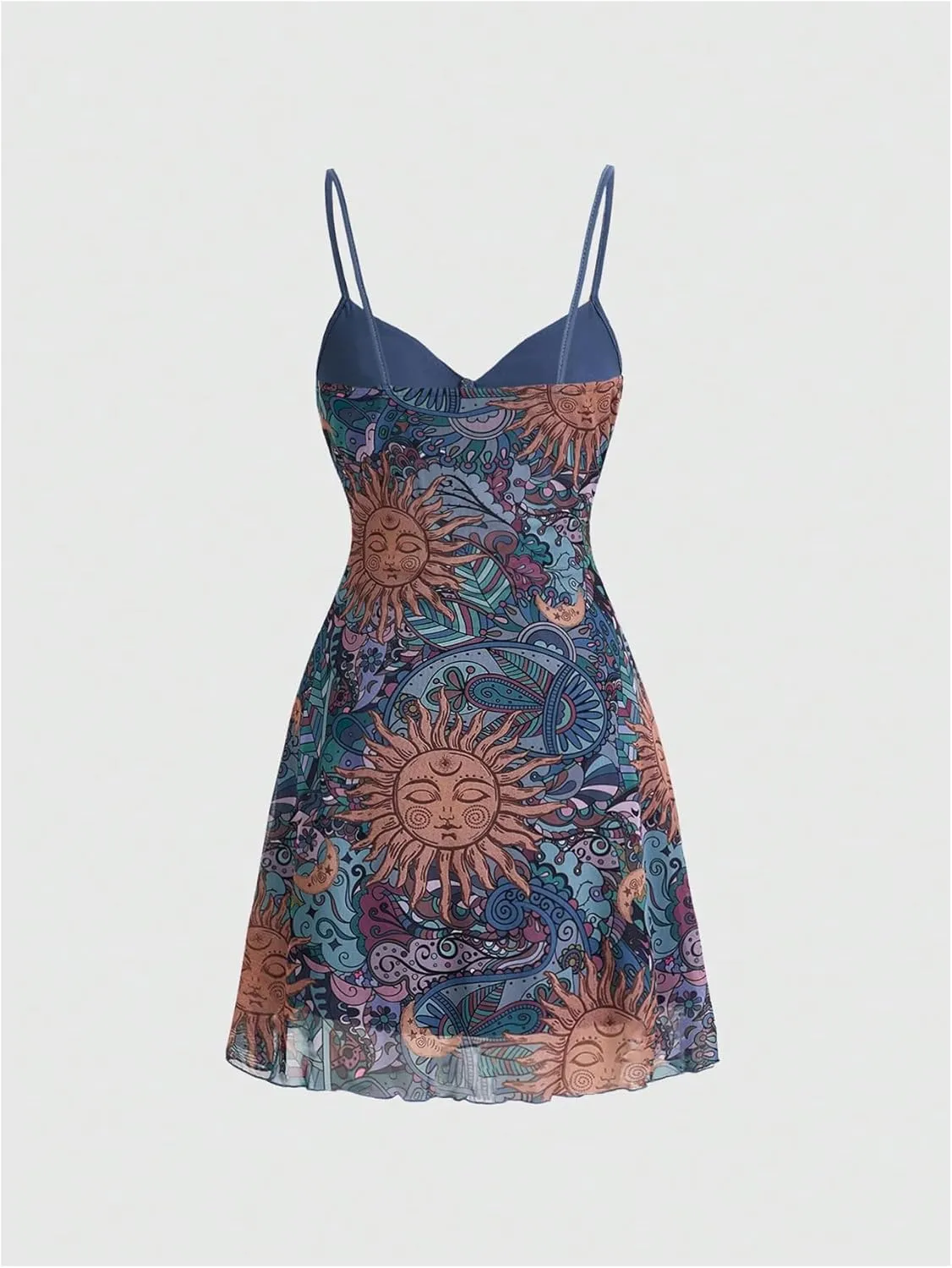 Milumia Women's Paisley Print Cami Short Dress Boho Mesh Mini Sun Dresses